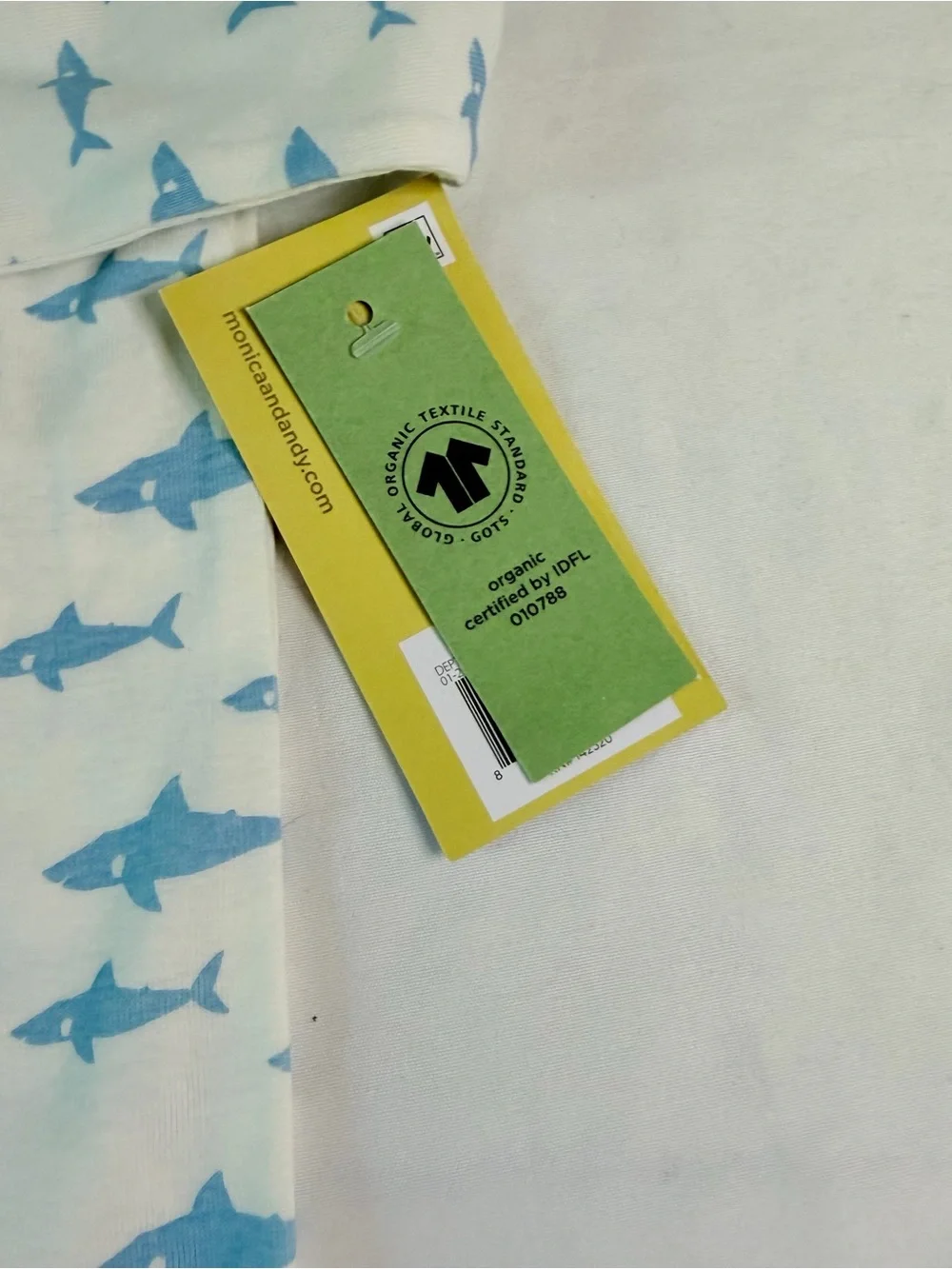 NWT Monica + Andy Baby Zip Footless Sleeper 3-6M Shark Print Organic Cotton Pjs